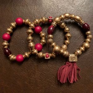 Chicos burgundy beaded tassel bracelets